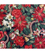 Cranston Fabric Material Christmas Poinsettia Bell Ribbon  Amaryllis BTY - £10.06 GBP