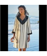 SOFT SURROUNDINGS Coco De Mer Cotton Striped Embroidered Dress Size Peti... - €22,24 EUR