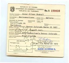 Republic de Panama Tourist Card 1973 Stamped and Punched - $11.88