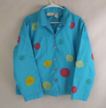 Studio Works Women&#39;s Blue Jacket With Colorful Circle Designs Size Large - £11.42 GBP