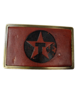 Texaco Star Logo Vintage Brass and Leather Belt Buckle 1970 USA Oil and Gas - £25.00 GBP