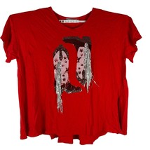 Blue b Collection Womens Poppy Red Sequin Cowgirl Boot T-Shirt Size L - $37.16