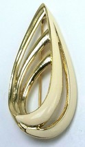 Vtg Trifari Gold Tone and Cream Enamel Abstract Teardrop Pin Brooch 2&quot; x... - £12.23 GBP