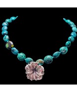 Vintage HAN 925  Sterling Silver Turquoise Necklace 21”   Flower  96 Grams - $136.74 CAD