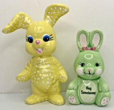 Vtg Russ Green Bunny Hug Somebunny 3&quot; Unbranded Yellow Bunny 4&quot; Figures PB162 - £11.79 GBP