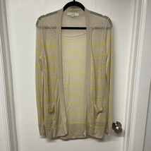 Ann Taylor LOFT Cream Yellow Striped Open Front Cardigan Sweater Size Me... - £20.33 GBP