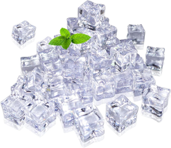 Plastic Fake Ice Cubes,50 Pcs 0.8 Inch Clear Acrylic Ice Cube for Display,Photo  - £10.48 GBP
