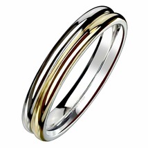 Minimalist Gold Wedding Band Silver Stainless Steel Promise Anniversary Ring 4mm - £7.96 GBP