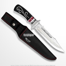 12&quot; Fixed Blade Full Tang Bowie Hunting Knife Red Black Wood Dual Steel Spacer - £10.27 GBP