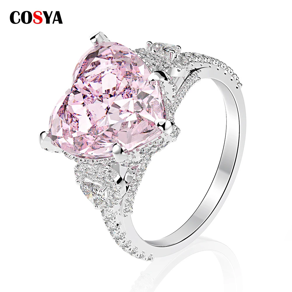 925 Sterling Silver  15ct Heart-shaped High Carbon Pink Diamond Ring For Women W - £53.65 GBP