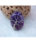 Purple veins agate silver-plated wire-wrapped Tree of Life pendant, Yggd... - £37.13 GBP