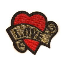 Tattoo Love Heart Iron On Patch 1.8&quot; Biker Punk Rockabilly Embroidered Applique - £3.98 GBP