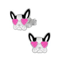 Dog with Heart Sunglasses 925 Silver Stud Earrings - £11.07 GBP