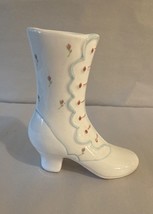 Vintage Enesco ceramic lady&#39;s boot, Blue And Pink On White 6” T - £7.39 GBP