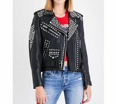 Handmade Women Black Fashion Studded Biker Style Leather Jacket - $219.99