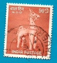 Used India Postage Stamp (1957) 90np Childrens&#39; Day Bankura Horse Scott ... - $1.99