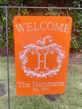 Personalized Name Fall Pumpkin 12x18 Engraved Garden Flag Yard Welcome Sign - £39.83 GBP