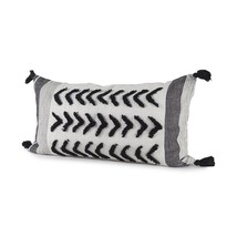 White And Gray Fringed Lumbar Pillow Cover - $1,905.07 MXN