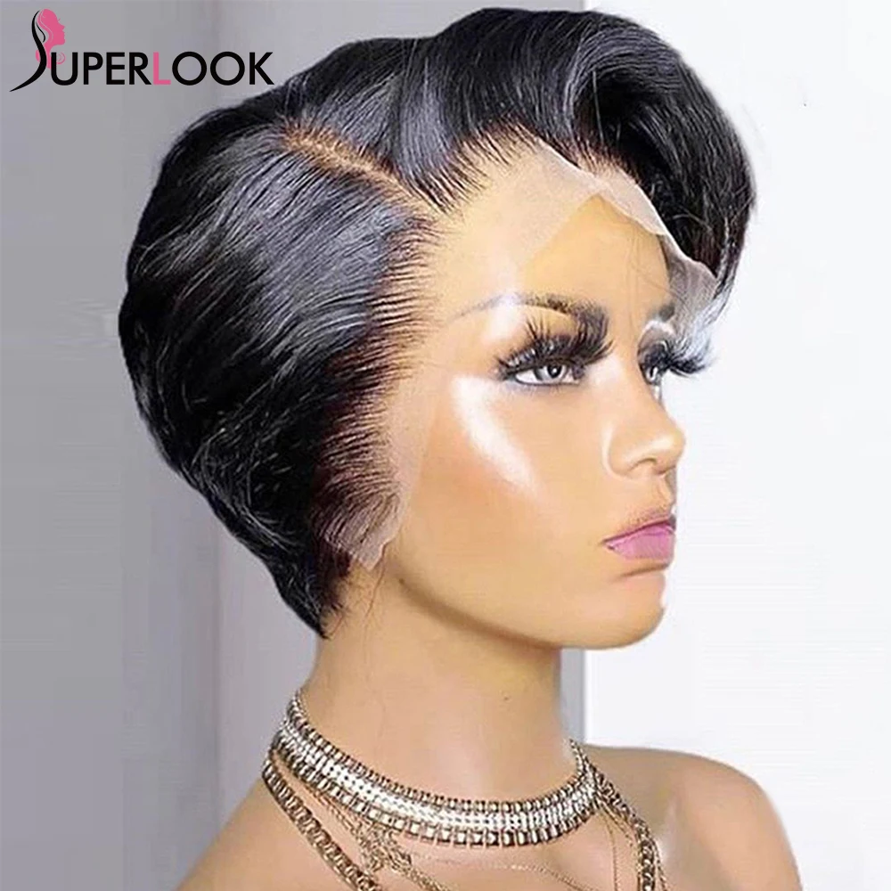 Short Bob Pixie Cut Wig Remy Straight Brazilian Human Hair Sale Transparent - £44.45 GBP+