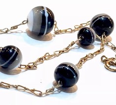 Antique Victorian Banded Agate Paste Or Bs Balls 9K Gold Necklace - £628.82 GBP