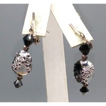 Retro Chic Disco Dangle Earrings, Mid Century Mod Black Glass Beads with Reflect - £30.60 GBP
