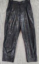 Ann Taylor Pants Womens 6 Black Leather Distressed Pleated 80s Vintage Made USA - £98.89 GBP