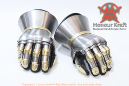 Medieval steel gauntlet gloves armor hourglass gauntlet with brass knuckles - £214.65 GBP