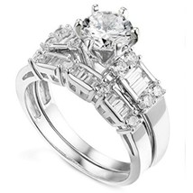 2.75 Ct Round Cut Engagement Wedding Ring Set Real 14K White Gold Matching Band - £588.39 GBP