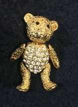 Napier Teddy Bear Pin Goldtone Crystals Articulating Movable Arms Legs Head 1.5&quot; - £19.12 GBP
