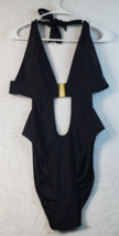 Hilinker One Piece Bathing Suit Womens XL Black Wide Straps Plunge V Neck - £9.43 GBP
