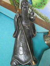 Chinese Immortal God Li Tieguai Wooden Carved 18&quot; Figurine Black Teak - £159.13 GBP