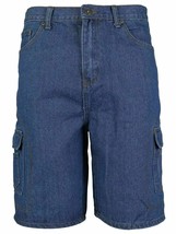 Men&#39;s Cotton Multi Pocket Relaxed Fit Stonewash Blue Denim Jean Cargo Sh... - £12.40 GBP