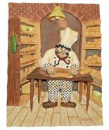 3D Baker with bread rolls Hand-painted Signed Artisan Ceramic Wall Tile NEW - $363.43 MXN