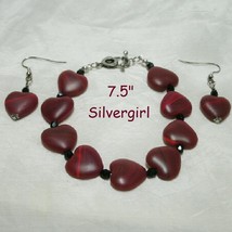 Red Marbled Glass Hearts Bracelet Earring Set - £14.46 GBP