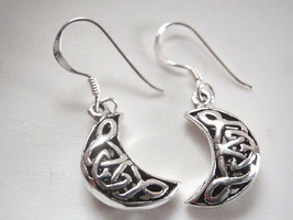 Celtic Crescent Moon Dangle Earrings 925 Sterling Silver - £17.97 GBP