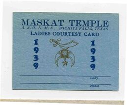 Maskat Temple 1939 Ladies Courtesy Card Wichita Falls Texas - $17.82