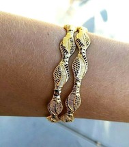 24K Gold Plated Ribbon Woven Bangle Bohemian Dubai Bracelet 2 Pc See Video - £10.17 GBP