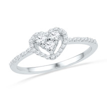 10k White Gold Womens Round Diamond Slender Framed Heart Cluster Ring 1/4 Cttw - £380.42 GBP