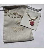 Kendra Scott Ari Heart Gold Link Chain Necklace Pink Glitter Glass New  - $1,208.57 MXN
