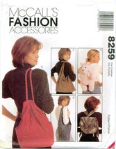 McCalls 8259 805 BAGS TOTES Sling Slouch Bear Zip Backpack Sewing Pattern UNCUT - $18.79