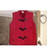 CHRISTOPHER &amp; BANKS Quilted Vest Large Red Chevron Zip Up Horn Toggle Bu... - £7.96 GBP