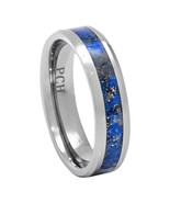 Tungsten Ring Lapis Lazuli Inlay 6mm Beveled Edge Wedding Band Men Women - £38.31 GBP