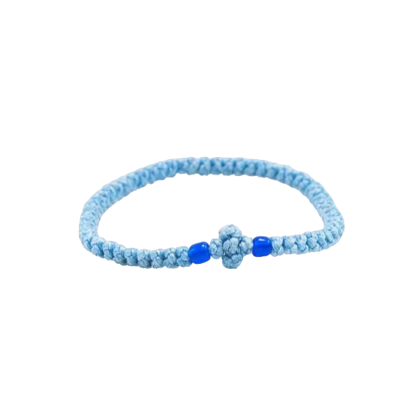 Handmade LightBlue Greek Orthodox Prayer Rope Waxed Komboskini Chotki Me... - $7.25