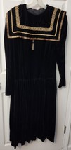 Vintage 1980s Gunne Sax Jessica McClintock Black Velvet Gold Trim Dress Sz 13 - £79.89 GBP