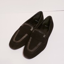 Aquatalia Ronda Penny Loafers Black Suede Leather Flats Chain Waterproof... - £52.69 GBP
