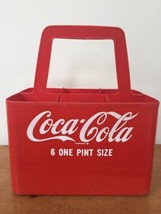 Vtg Coca Cola Coke 6 One Pint Size Pack Red Plastic Glass Bottle Carrier Case - £62.77 GBP