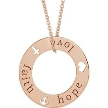 Authenticity Guarantee 
14k Rose Gold Faith, Hope and Love Pierced Disc Necklace - £442.13 GBP
