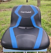 Blemished OEM Cub Cadet Lawn Mower Seat Black Blue W/ Drain. 3 Hole Moun... - £69.82 GBP