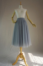 GRAY Dot Tulle Midi Skirt Women's Custom Plus Size Fluffy Tulle Skirt image 11