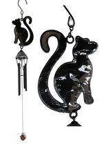 Wicca Witchcraft Black Cat Shadow Profile Stained Glass Wind Chime Sunca... - $348.35 MXN